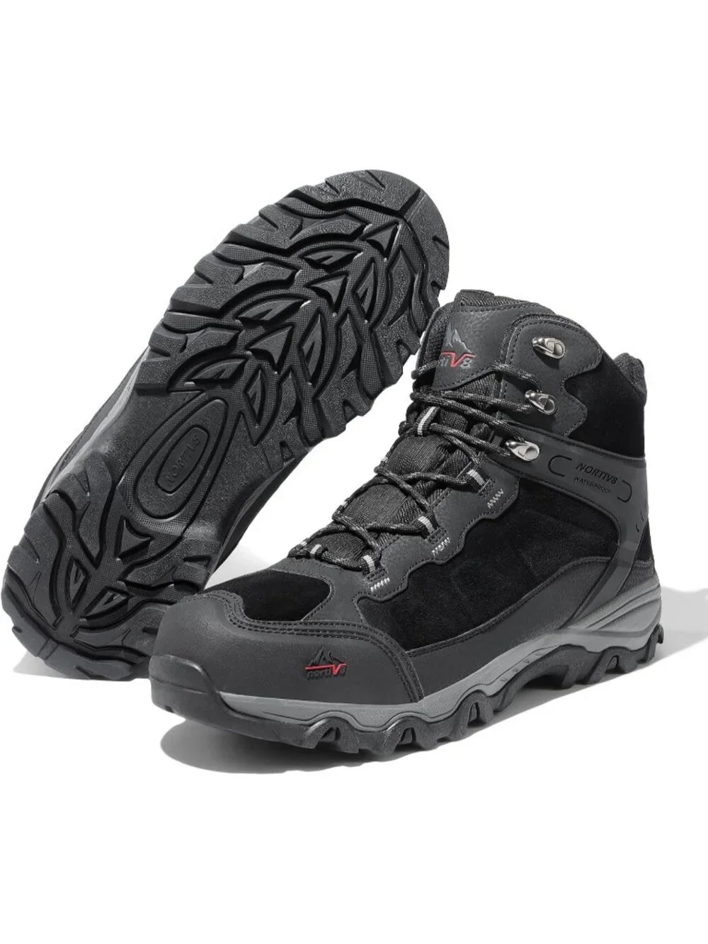 Men's Black Waterproof Shoes Casual Mid Top Round Toe Non Slip Hiking Boots